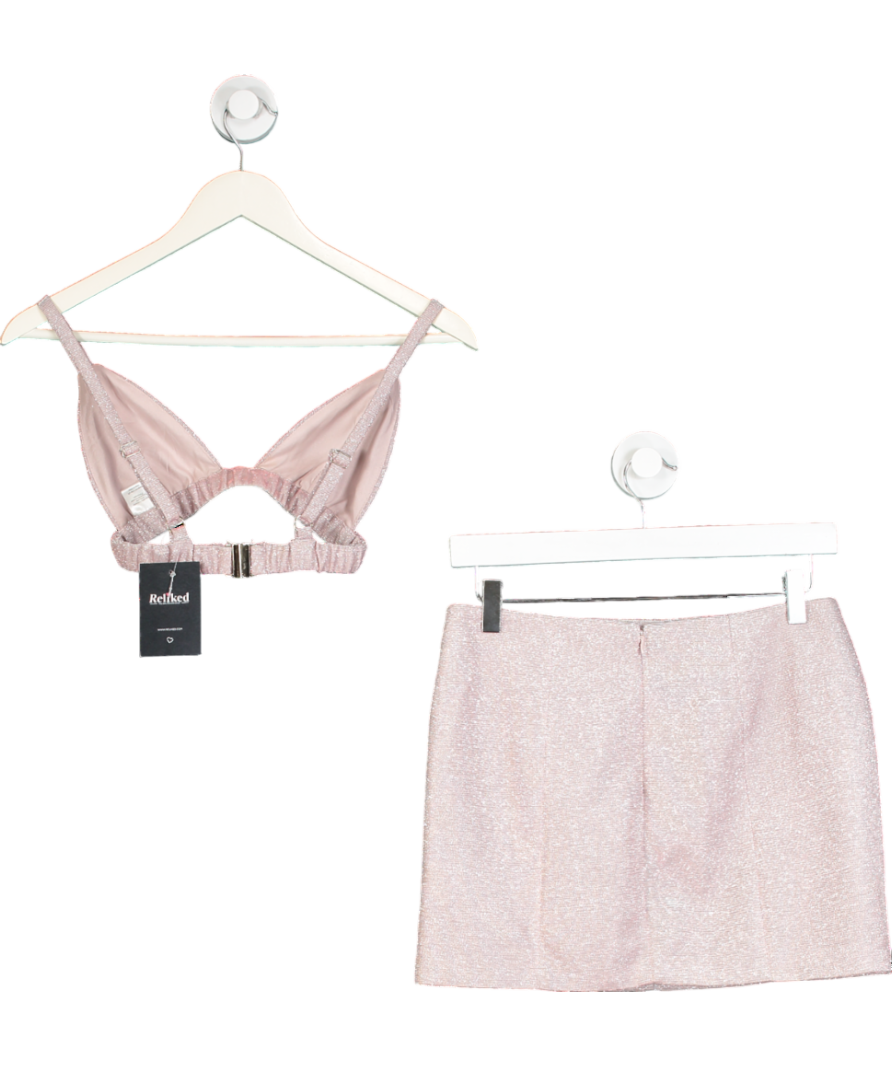 SLA the label Pink Glitter Bralette And Mini Skirt Co-ord Set UK XS