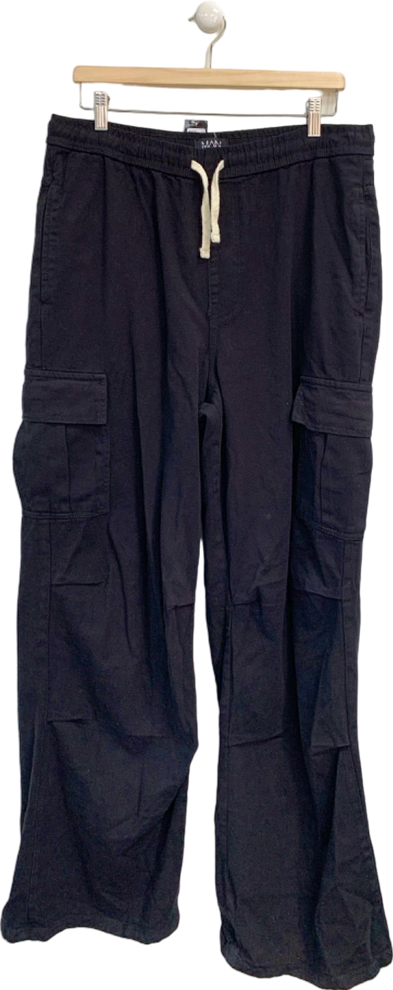 Boohoo Man Black Tall Extreme Baggy Fit Cargo Trousers Uk L