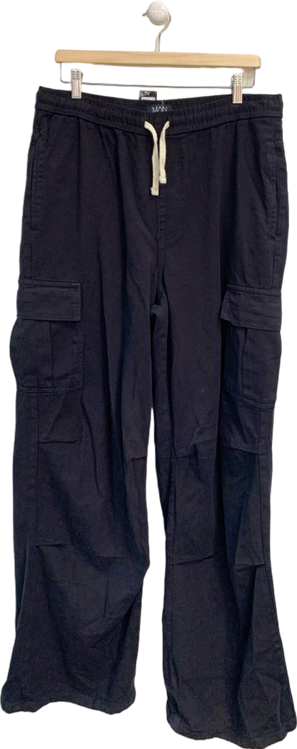 Boohoo Man Black Tall Extreme Baggy Fit Cargo Trousers Uk L