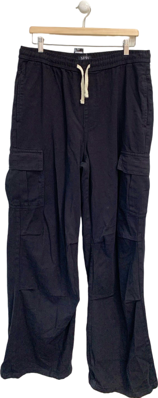 Boohoo Man Black Tall Extreme Baggy Fit Cargo Trousers Uk L