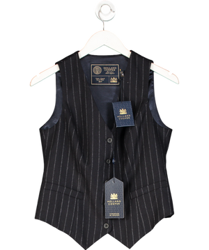 HOLLAND COOPER 100% Wool Hampton Waistcoat Navy Blue Chalk Pinstripe UK 10