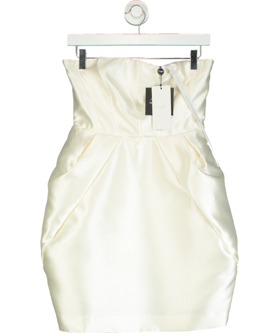 Club L Cream Ivory Bandeau Mini Dress With Tulip Skirt UK 8