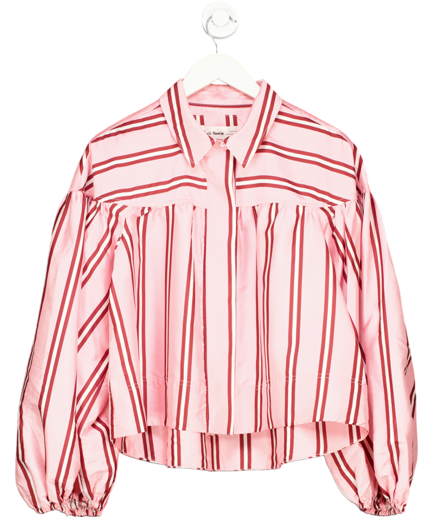 ANTHROPOLOGIE Pink Pernille Rosenkilde Puff-sleeve Cropped Buttondown Shirt UK L