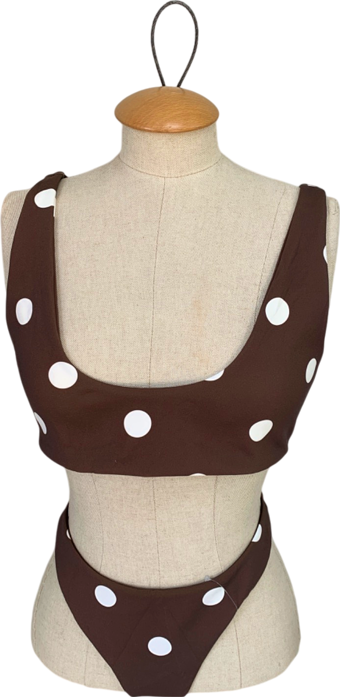 Sir the Label Brown Polka Dot Bikini Top and Bottoms Swim Set Size UK 12