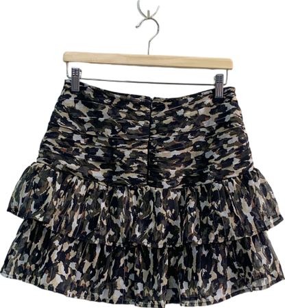 MANGO  Multi-Coloured Camouflage Ruffled Mini Skirt UK L