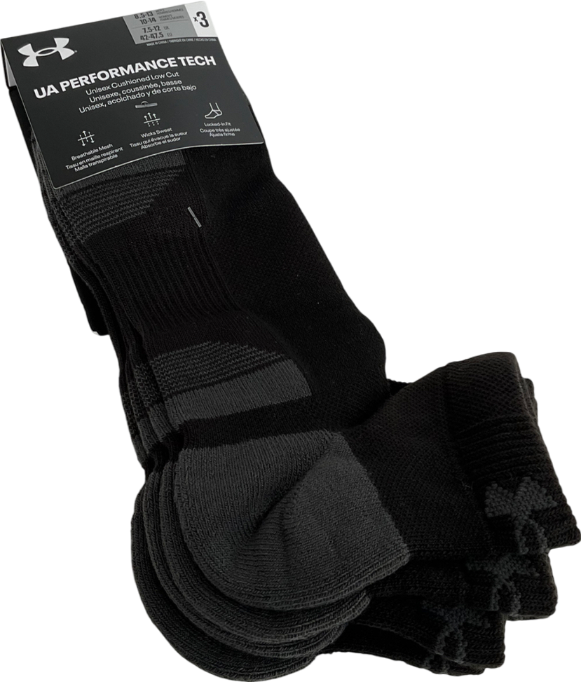 Under Armour Black Unisex Ua Performance Tech 3-pack Crew Socks One Size