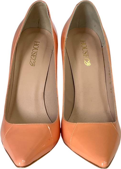 House of CB Orange Paris 5" Tan Patent Leather Pointy Toe Heels UK 4 EU 37 👠