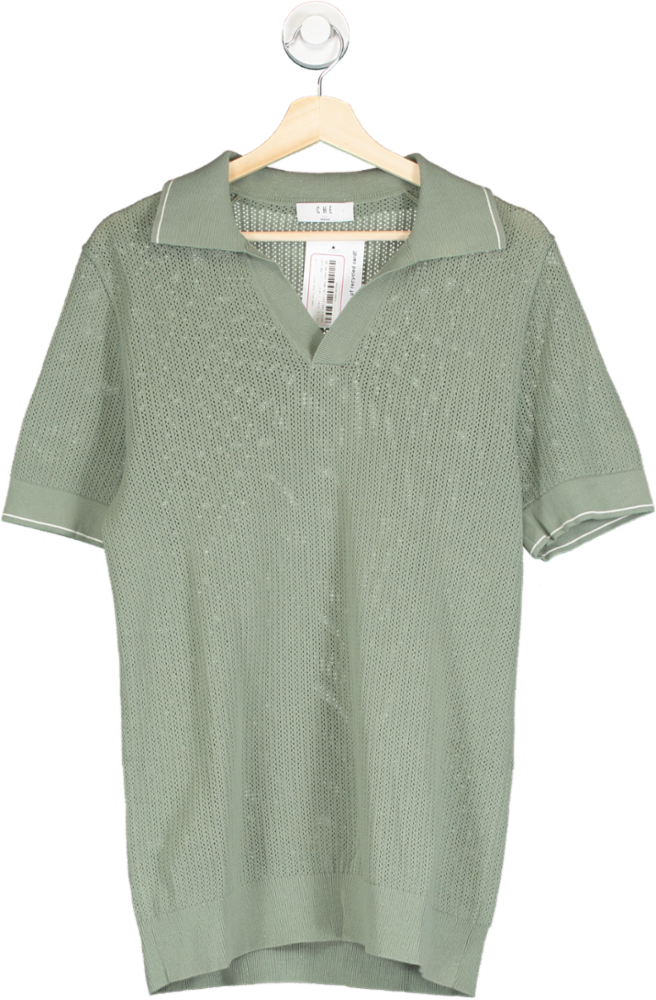 Che Green Open Knit Polo Shirt UK M