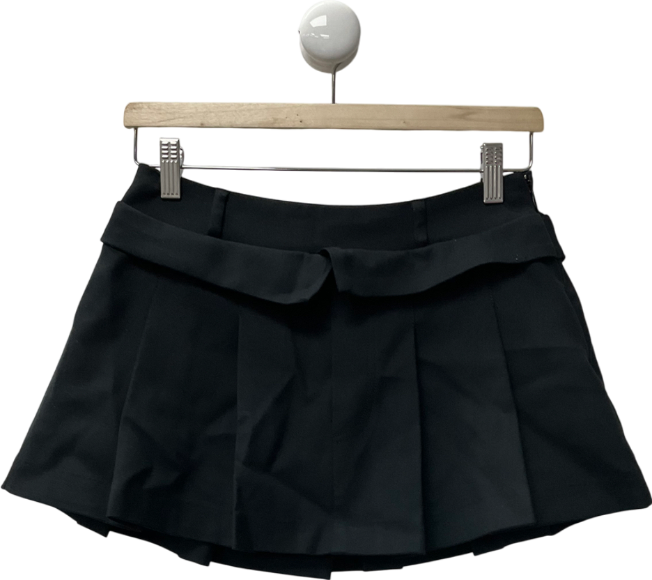 Oh Polly Brushed Twill Mid Rise Pleated Micro Mini Skirt In Black UK 6