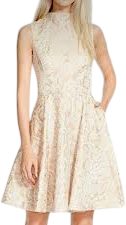 Ted Baker Cream Jacquard Azraa Snake Jacquard High Neck Fit & Flare Dress Sz1 UK 8
