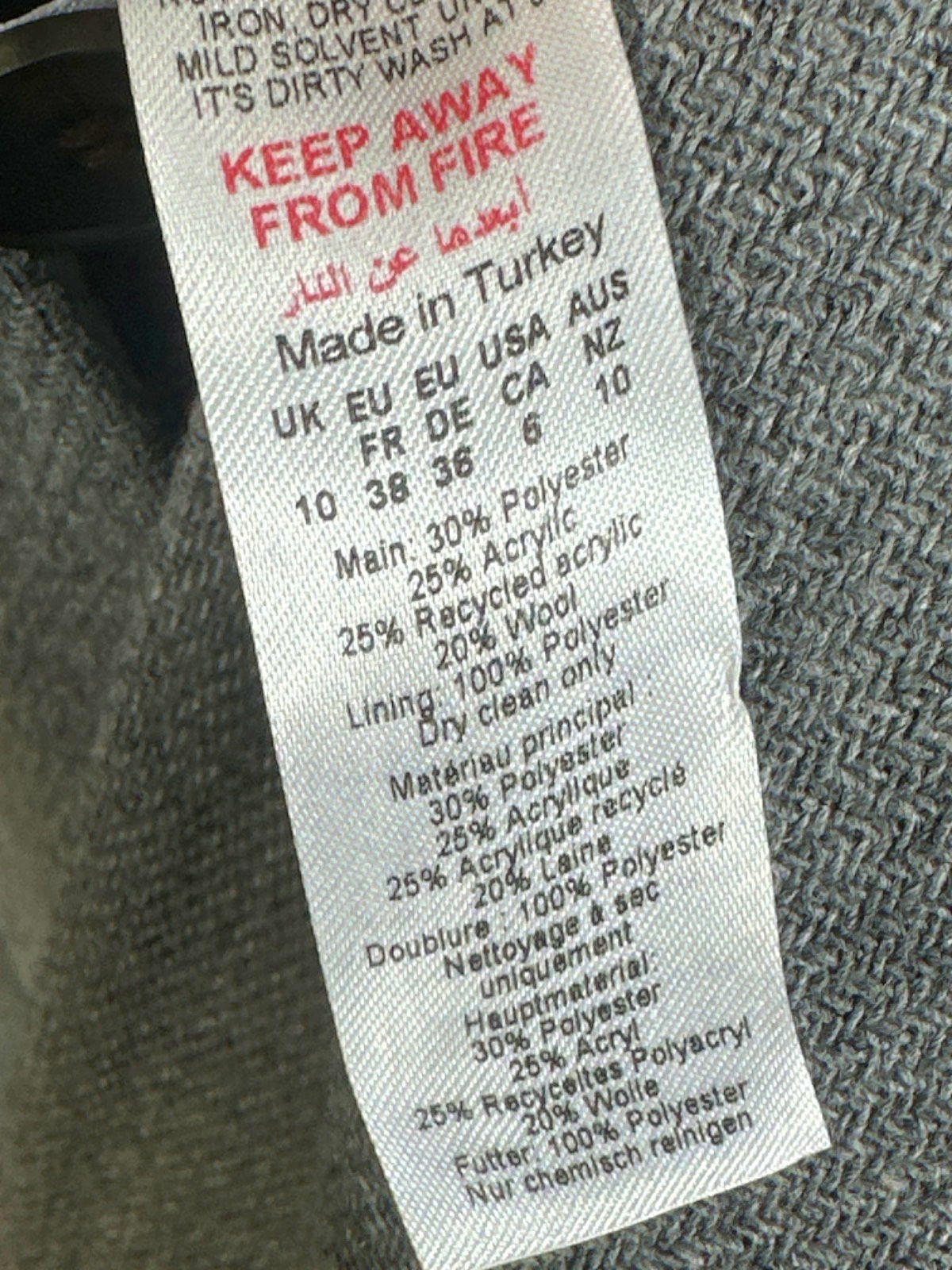 Karen Millen Grey Italian Wool Mix Maxi Double Breasted Tailored Coat UK 10