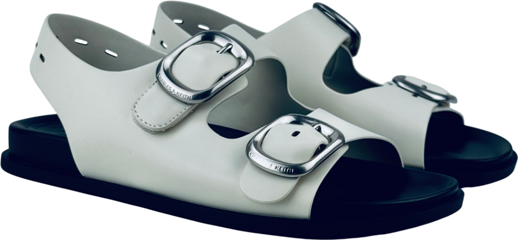 CHARLES & KEITH Buckled Double-strap Slingback Sandals - Chalk White UK 5 EU 38 👠