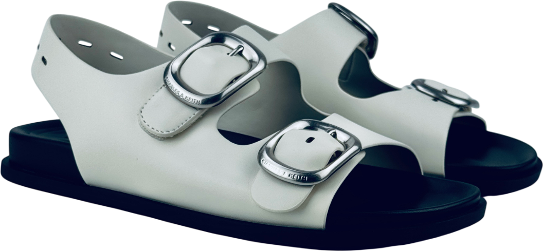 CHARLES & KEITH Buckled Double-strap Slingback Sandals - Chalk White UK 5 EU 38 👠