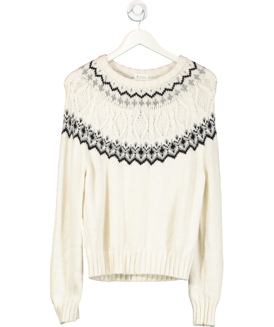 Lily Silk Cream Fair Isle Crewneck Sweater UK XS