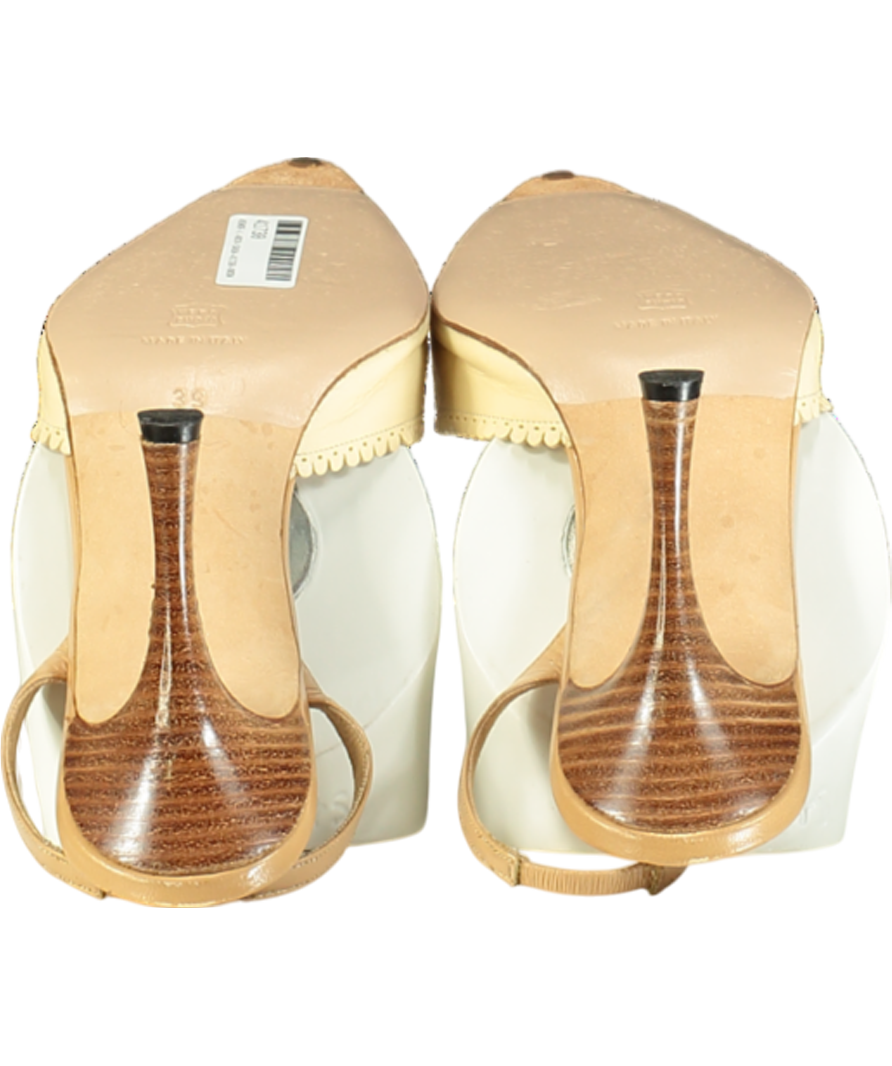 Manolo Blahnik Beige Floral Eyelet Leather Slingback Mules UK 6 EU 39 👠