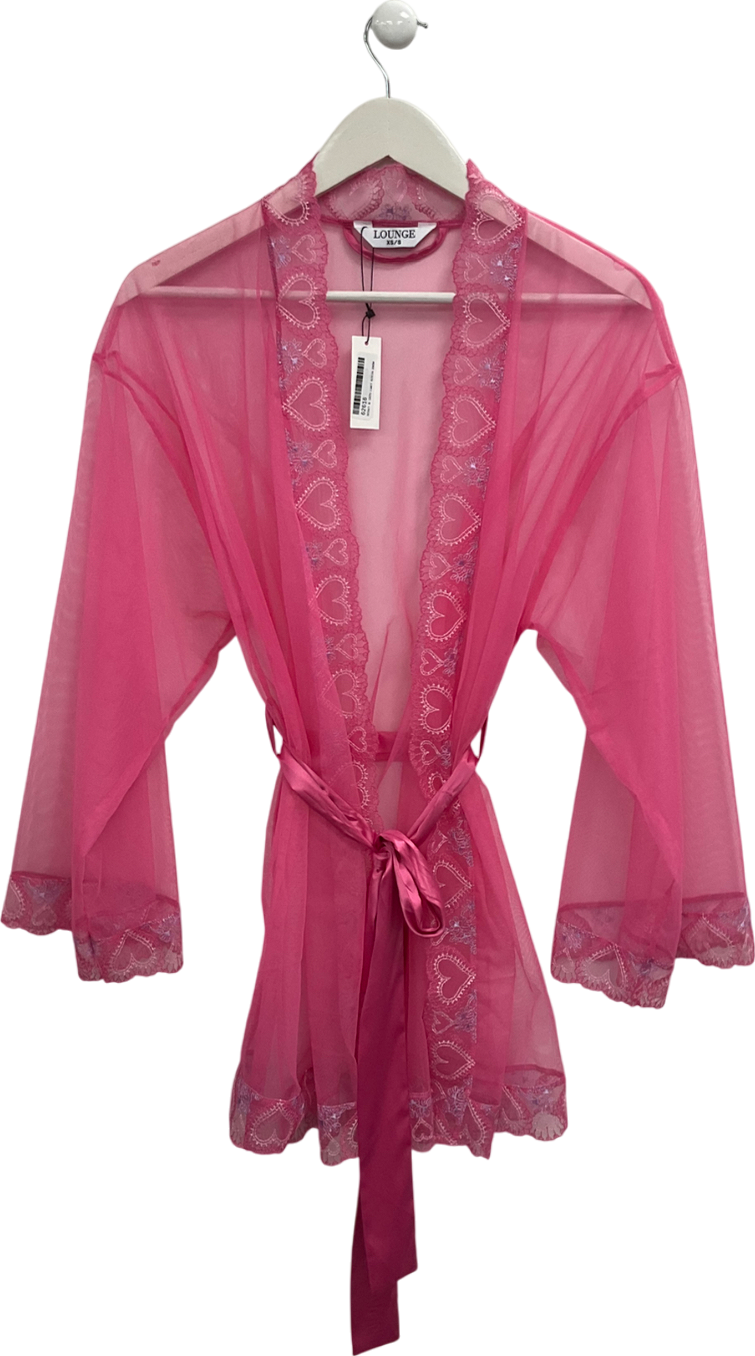 Lounge Underwear Pink Mariana Embroidered Sheer Mesh Robe UK XS/S