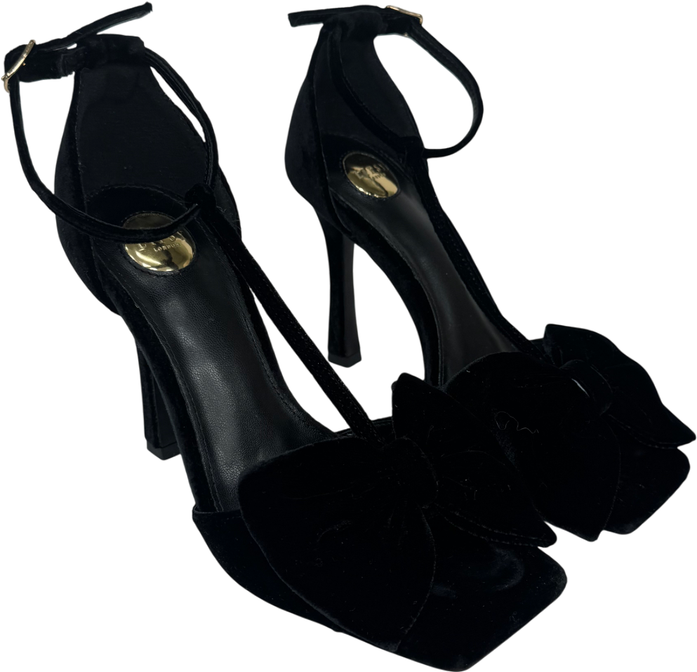 Next Black Velvet Bow Tbar Party Heeled Sandals UK 3 EU 36