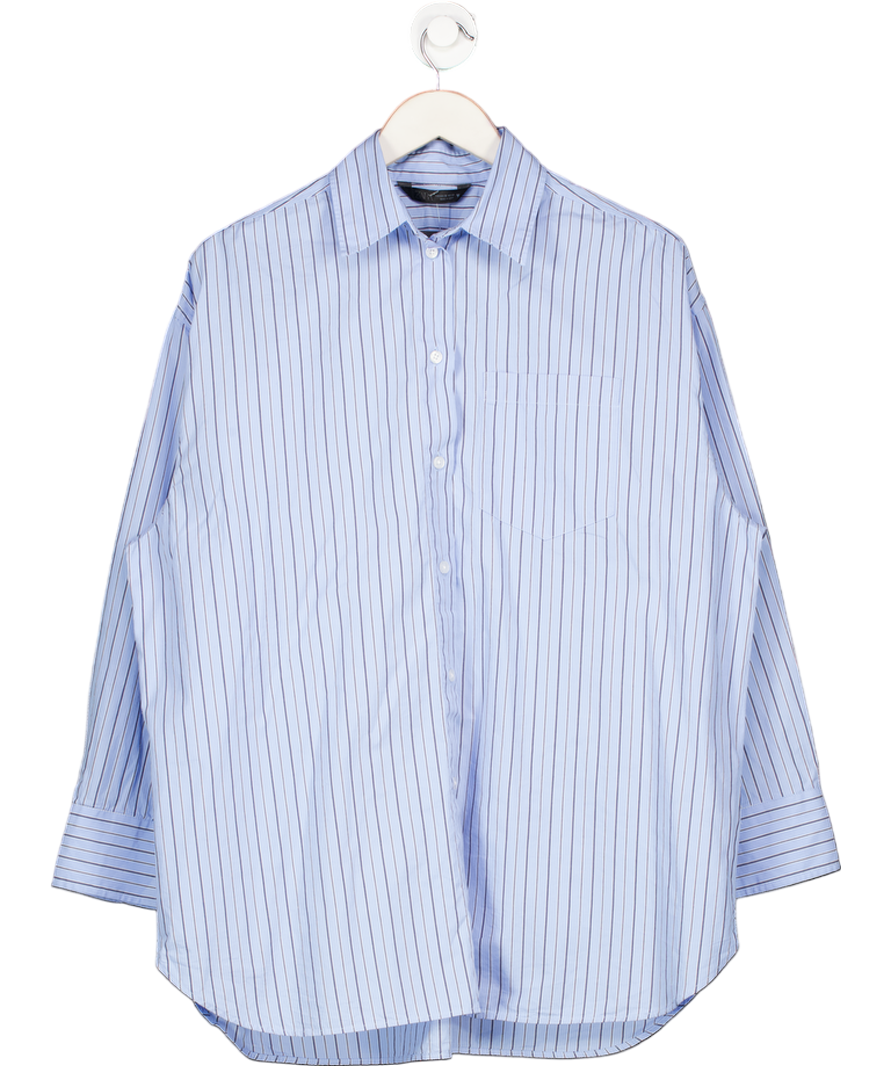 ZARA Blue Oversize Striped Poplin Shirt UK XS