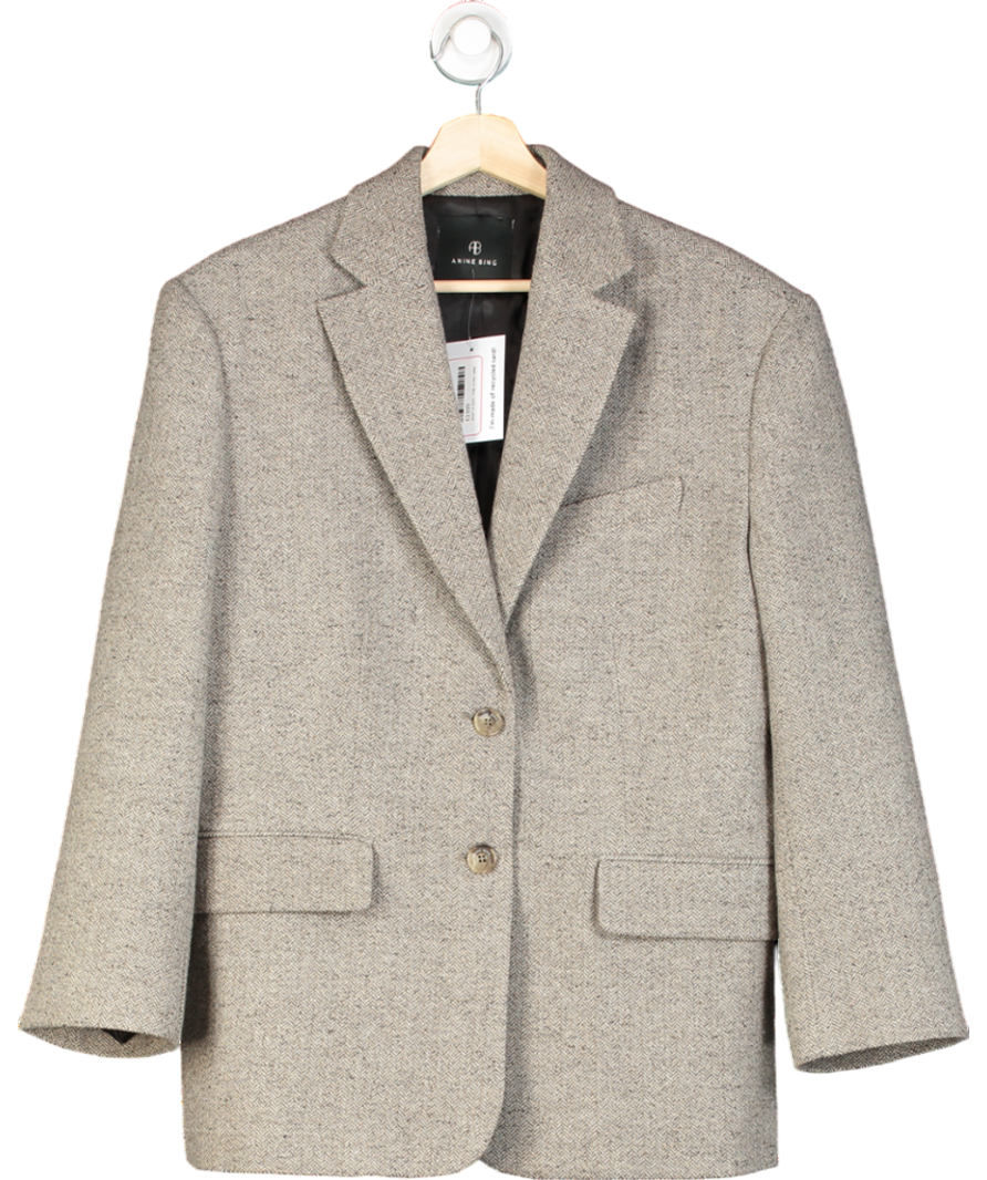 Anine Bing Brown Quinn Herringbone Single Breasted Blazer UK S