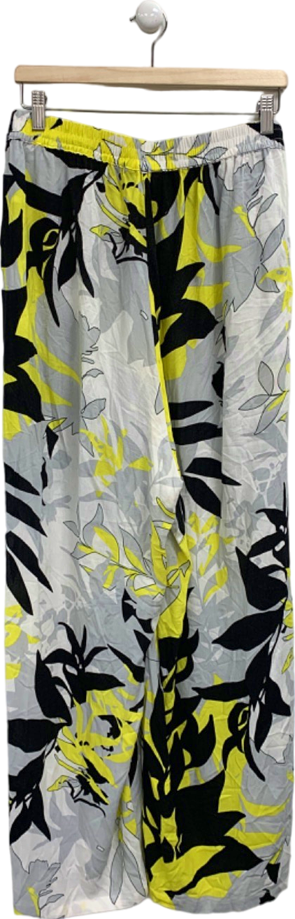 Ulla Popken Yellow Black Floral Wide Leg Trousers UK 24-26
