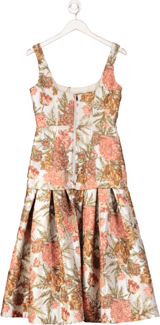 Karen Millen Multicoloured Floral Jacquard Strappy Full Skirted Tailored Maxi Dress - Petite Fit UK 10