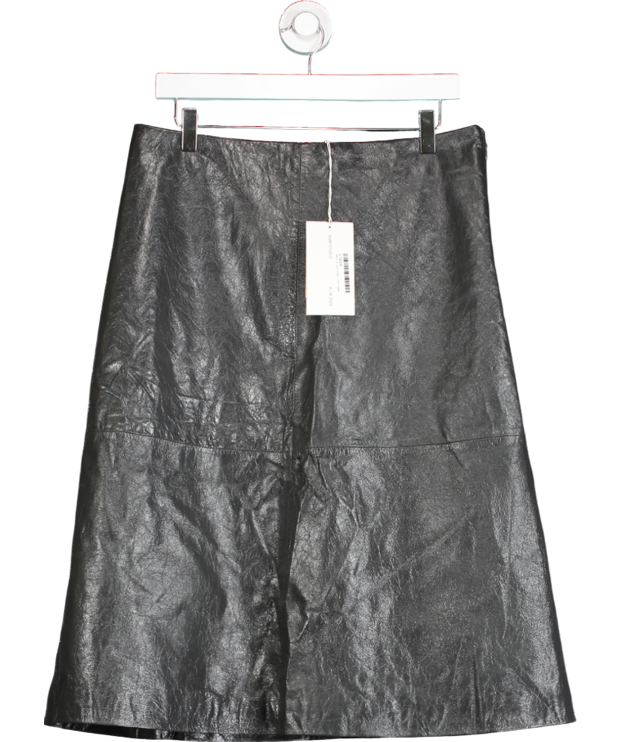 H&M Studio Collection Dark Grey A-line Real Leather Skirt UK 16