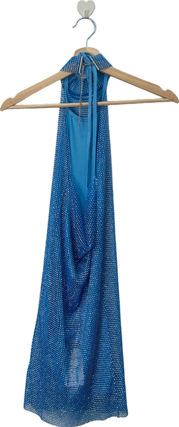 Fashion Nova Blue Rhinestone Halter Dress S