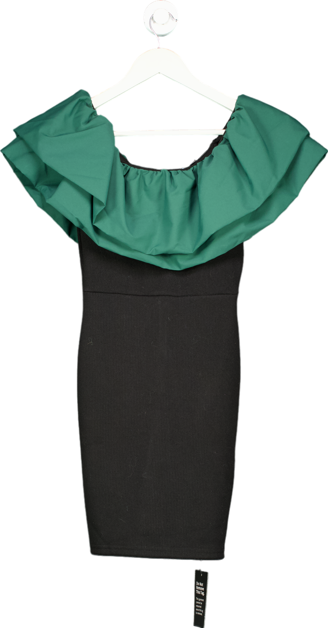 No Name Black and Green Off-Shoulder Dress UK XS