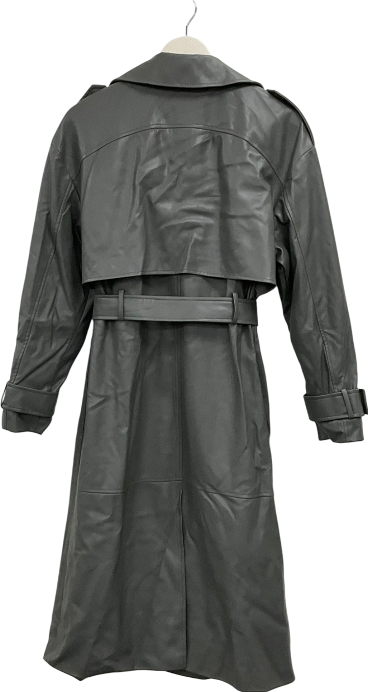 Pull&Bear Grey Belted Faux Leather Trench Coat UK M