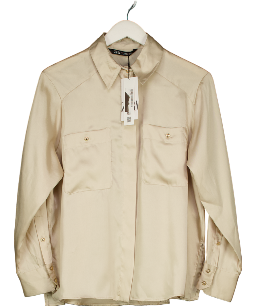ZARA Cream Satin Shirt UK M