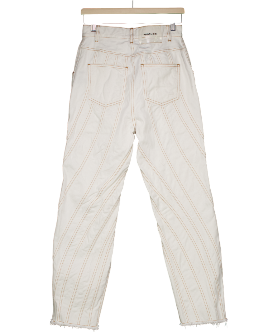 Mugler Cream Contrast Stitch Denim High Waist Jeans Fr38 UK 10