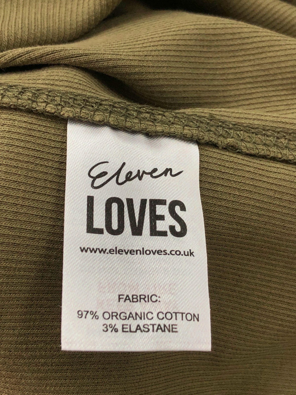 Eleven  Loves Khaki IZZY RIB JERSEY Midi Dress UK M