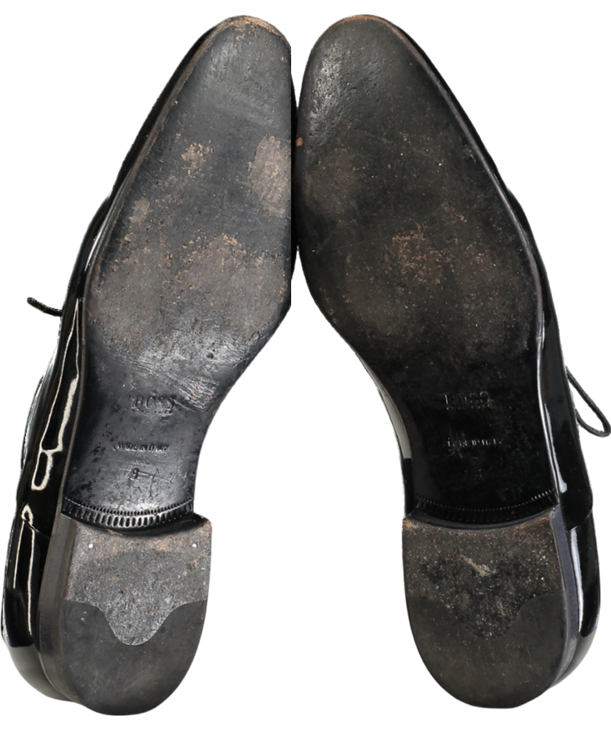 Hugo Boss Black Oxford Shoes In Patent Leather With Grosgrain Piping UK 9 EU 43 👞