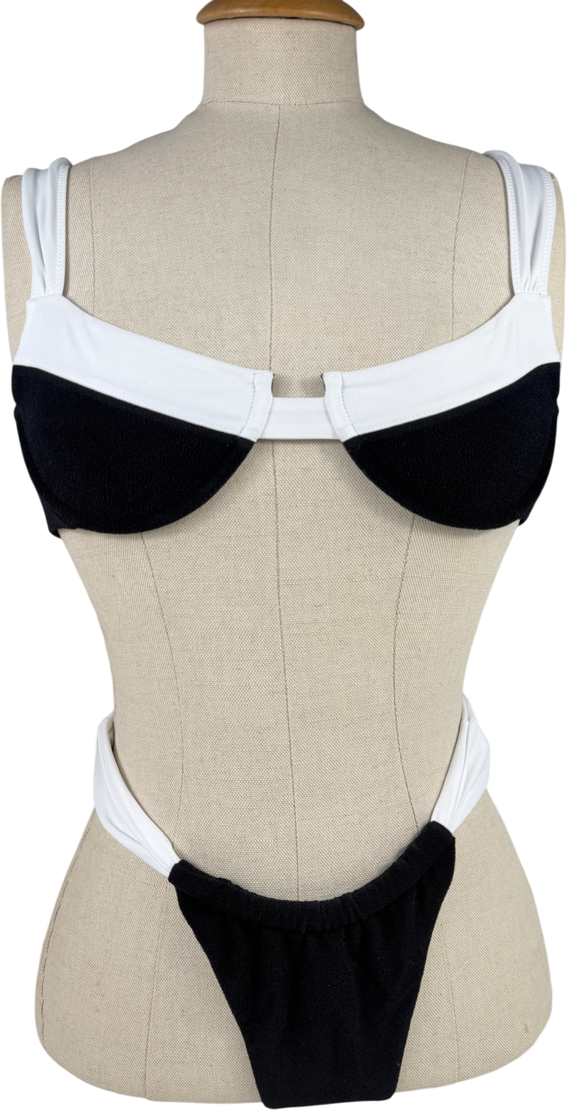 ODE + RAE Black White Contrast Towelling Bikini UK S