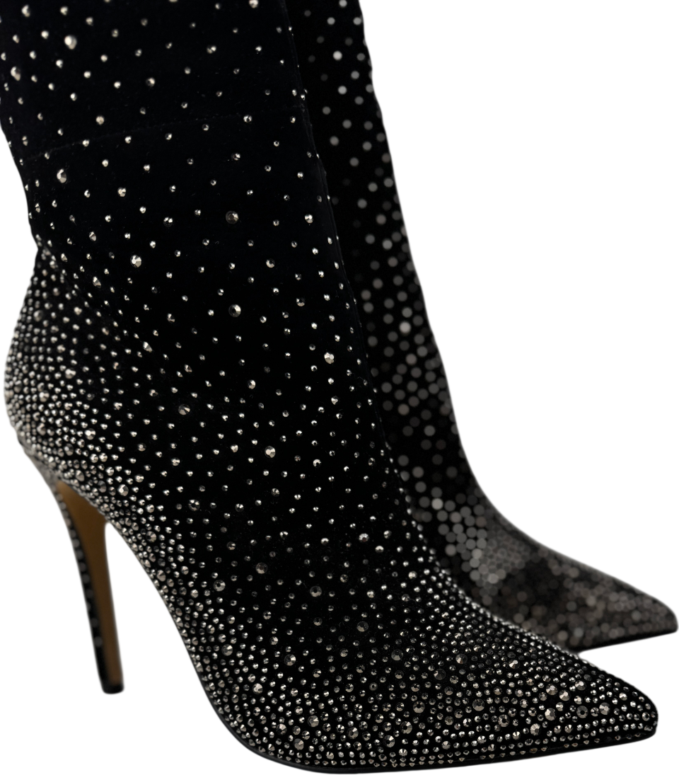 MODA IN PELLE Yesenia Black Suede Crystal Embellished Over The Knee Boots UK 6 EU 39 👠