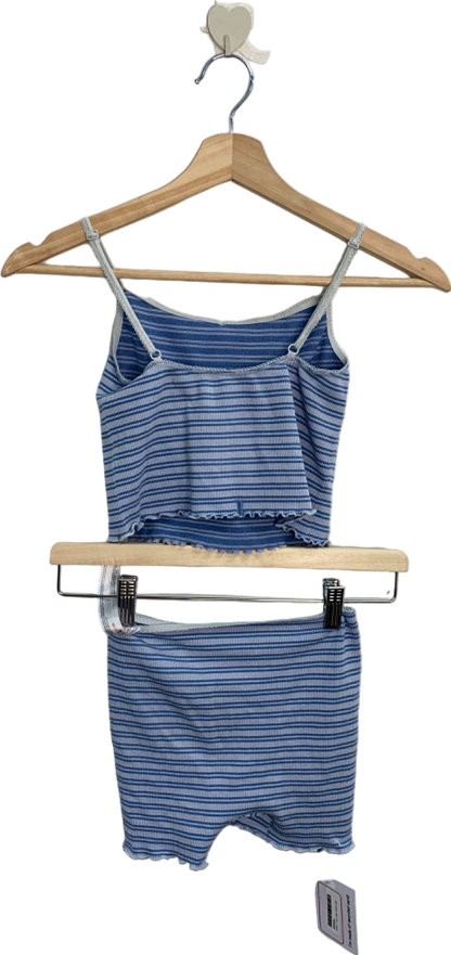 Out From Under Blue Striped Ribbed Cami Top and Shorts Set XS