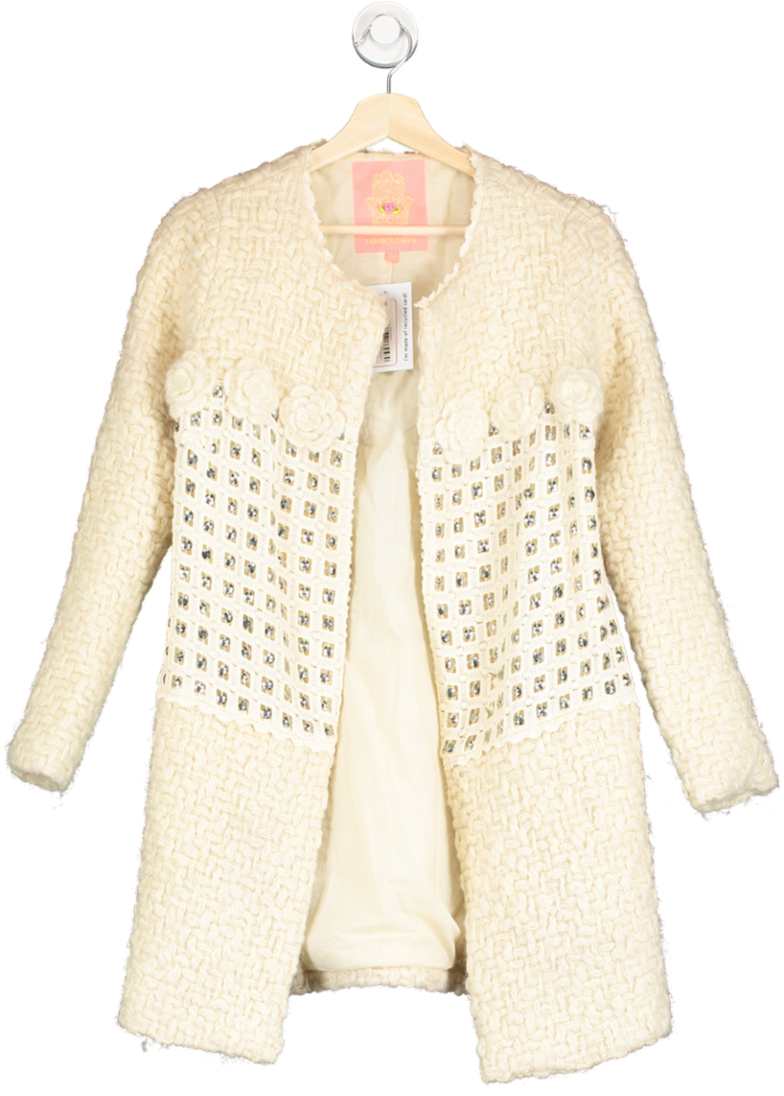 Manoush Cream Longline Cotton Jacket With Embellishment UK 8