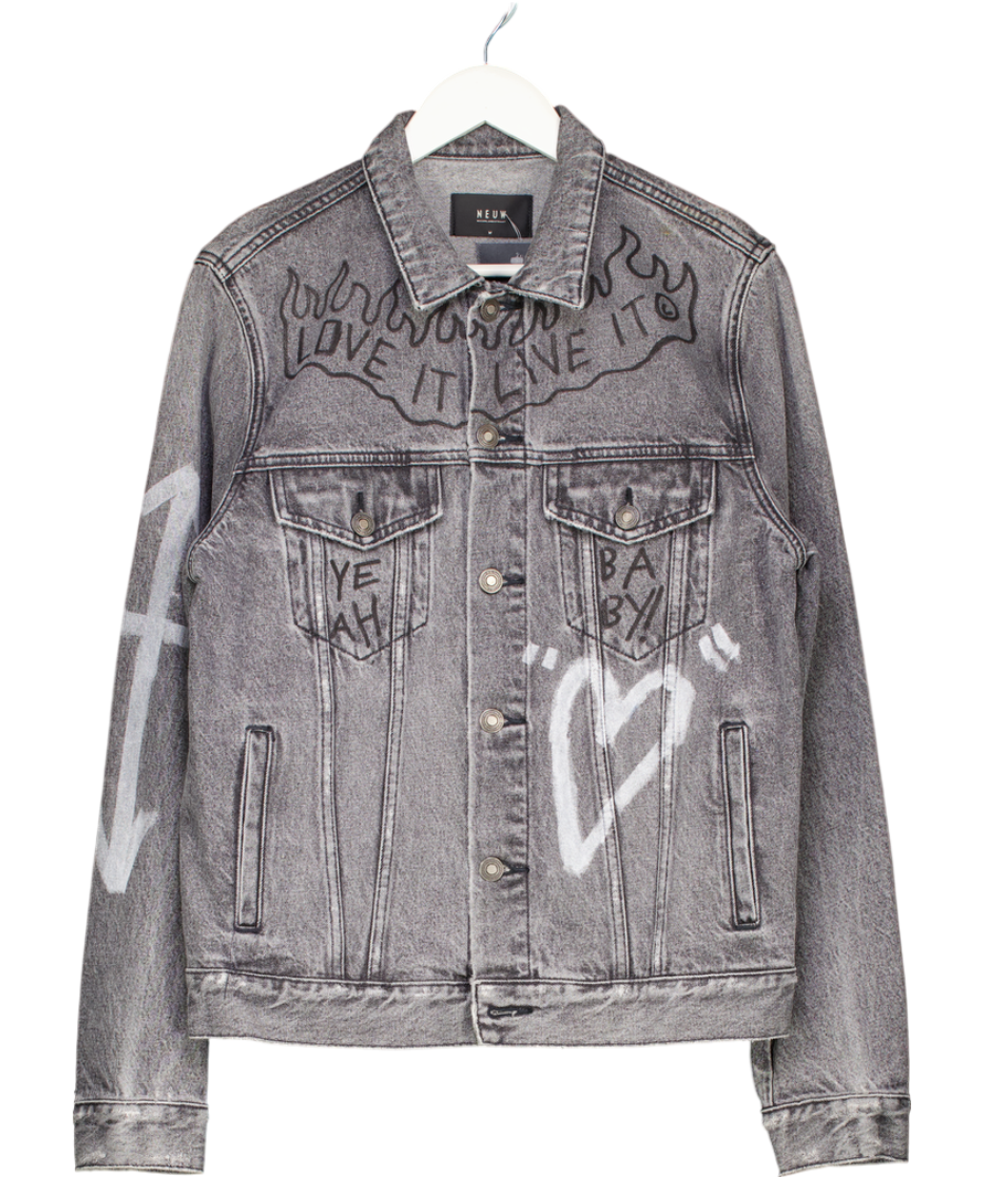NEUW Black Grafitti Denim Jacket Uk M UK M