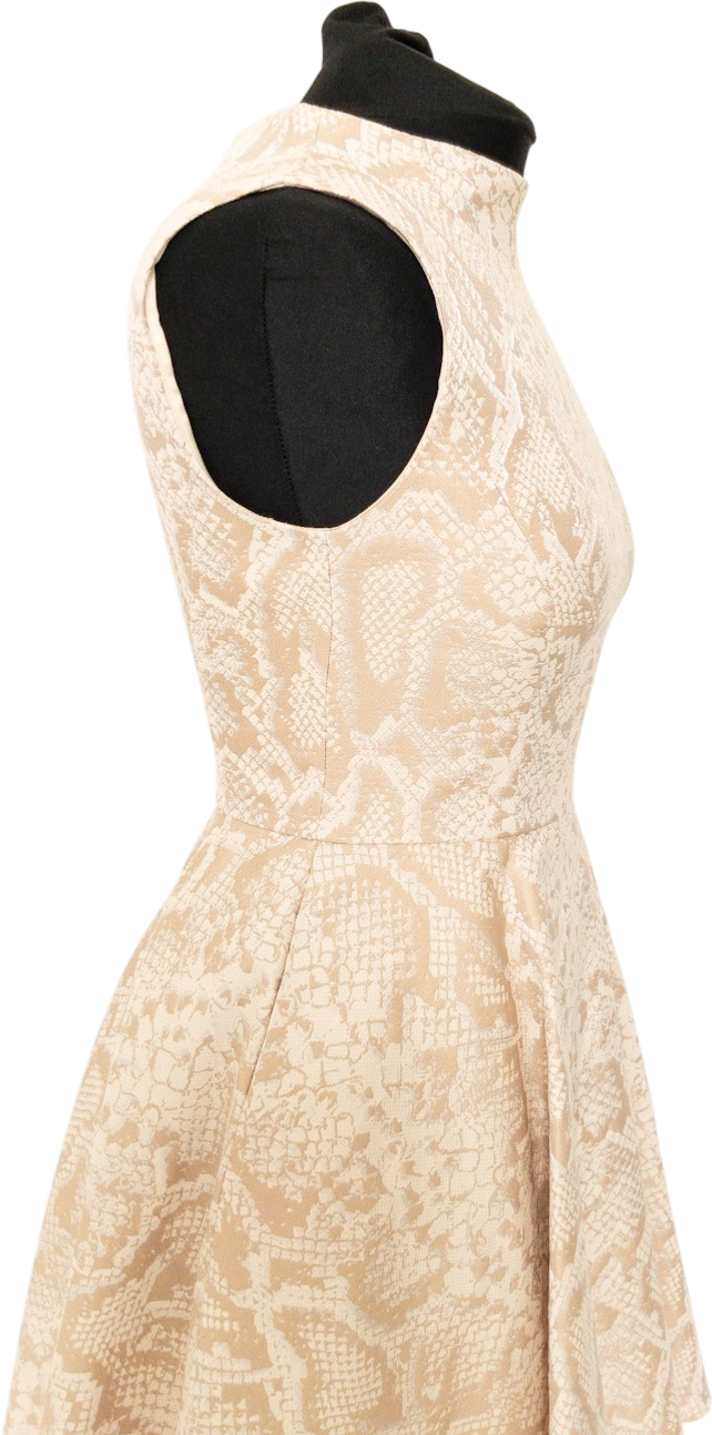 Ted Baker Cream Jacquard Azraa Snake Jacquard High Neck Fit & Flare Dress Sz1 UK 8