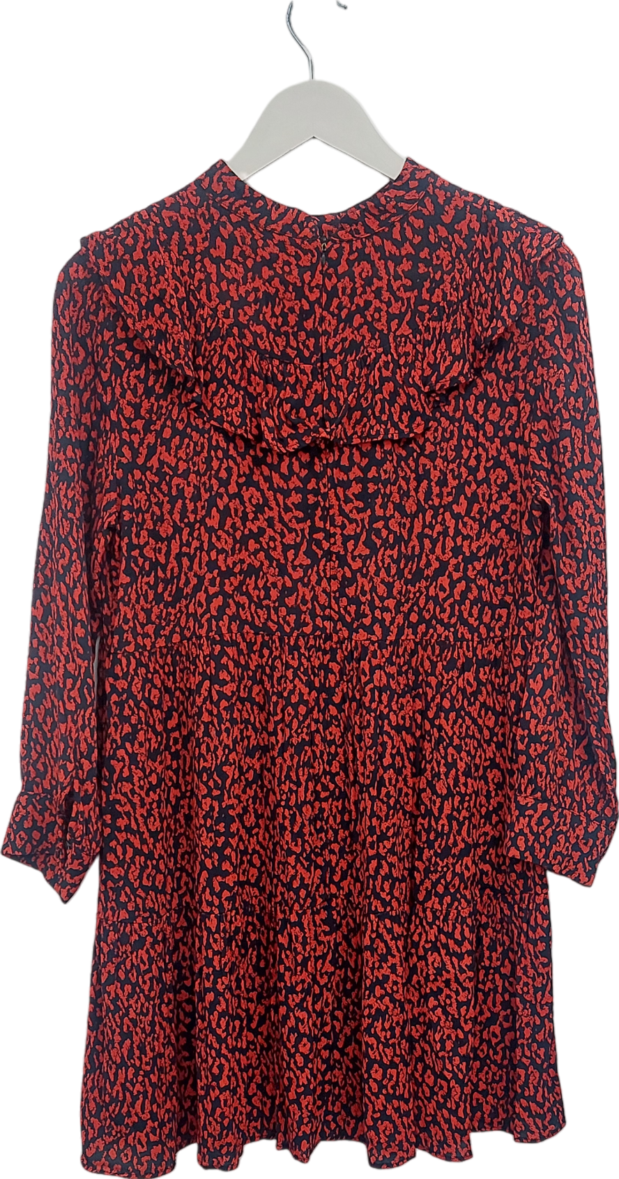 ZARA Red Long Sleeve Patterned Swing Mini Dress UK S