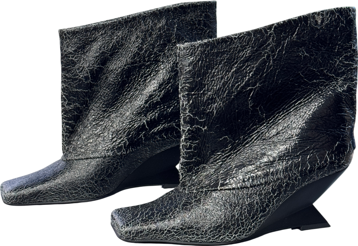 Naked Wolfe Shade Black Leather Wedge Boots UK 6 EU 39 👠