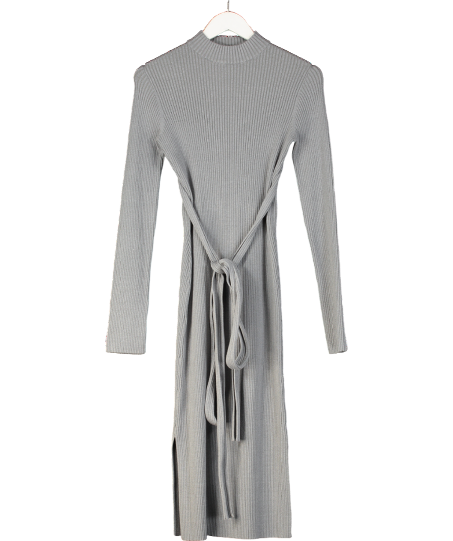 Lavish Alice Grey Romi Knitted Ribbed Open Back Midi Dress UK XS