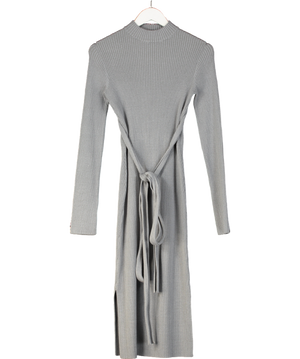 Lavish Alice Grey Romi Knitted Ribbed Open Back Midi Dress UK XS