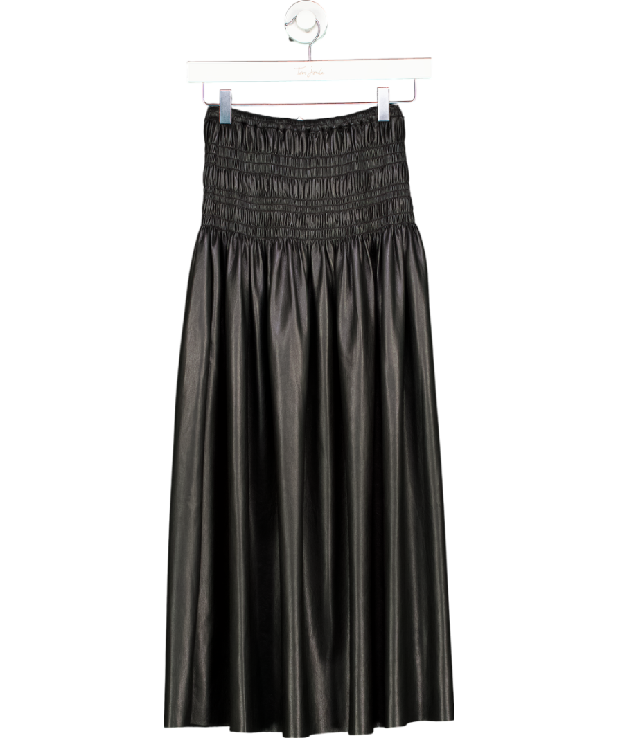 Self-Portrait Black Shirred Faux Leather Skirt UK S