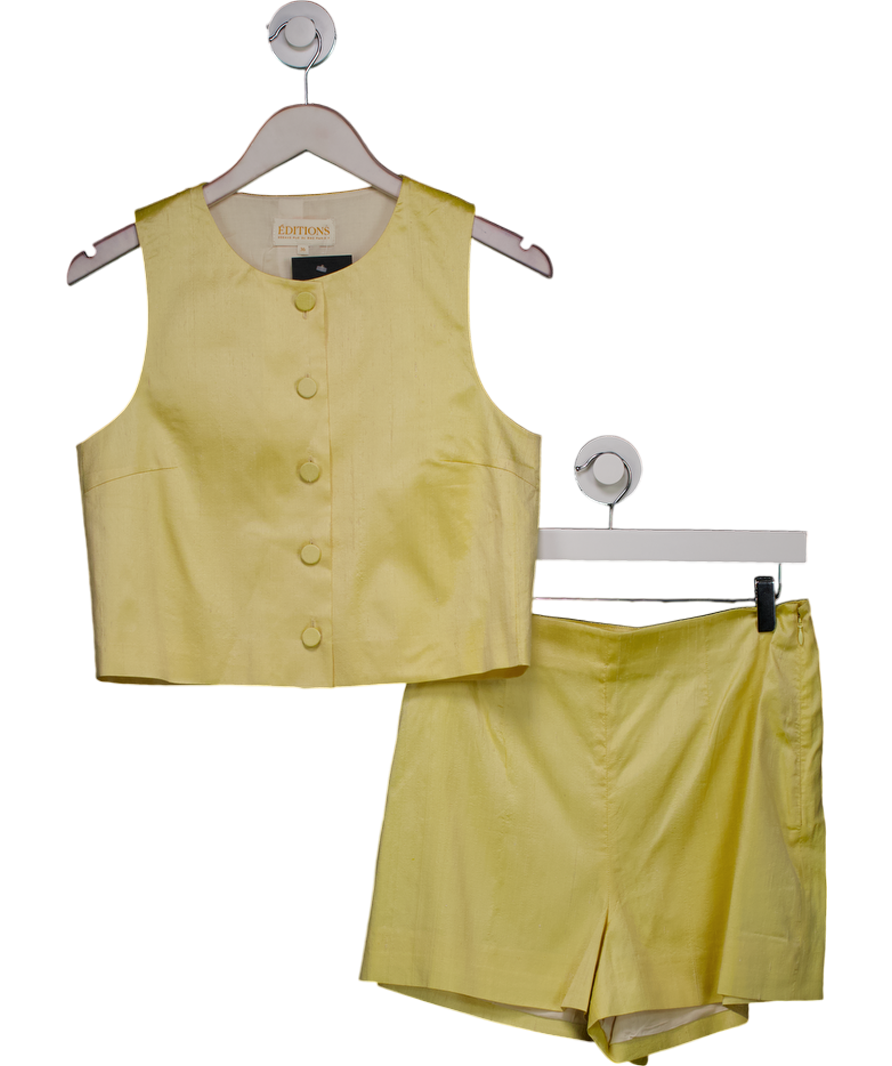 Sezane Editions 2-piece Yellow Silk Waistcost Top And Shorts Set UK 8