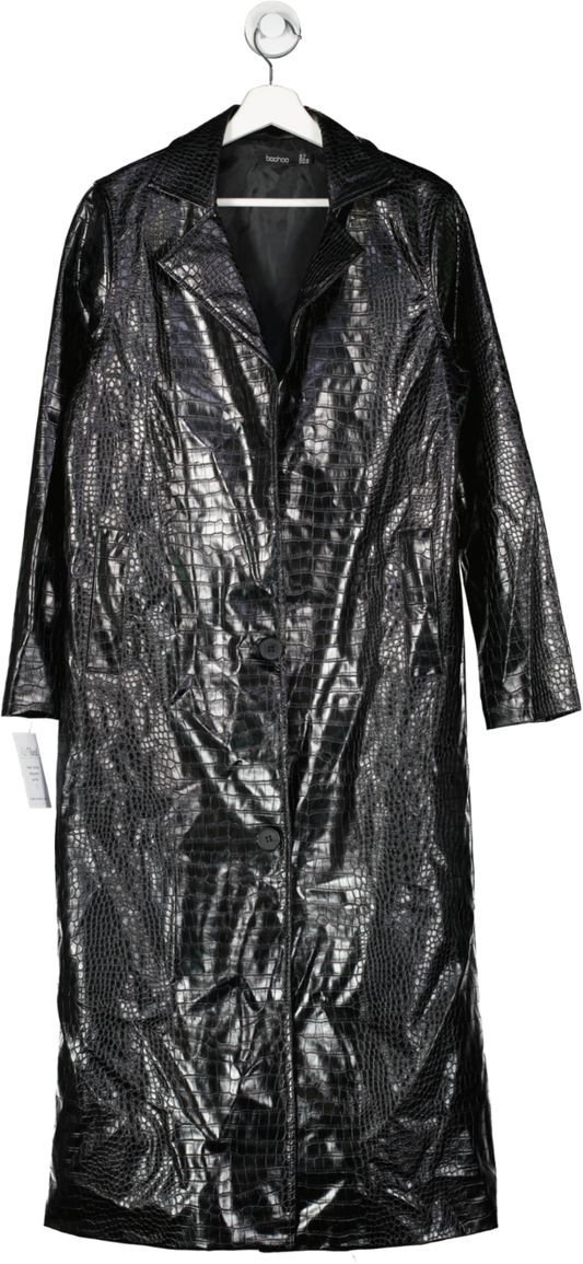 boohoo Black Croc Print Long Trench Coat UK 10