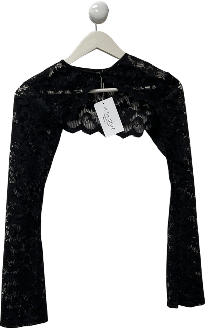 In The Style Black Flared Arm Open Front Lace Top UK 8