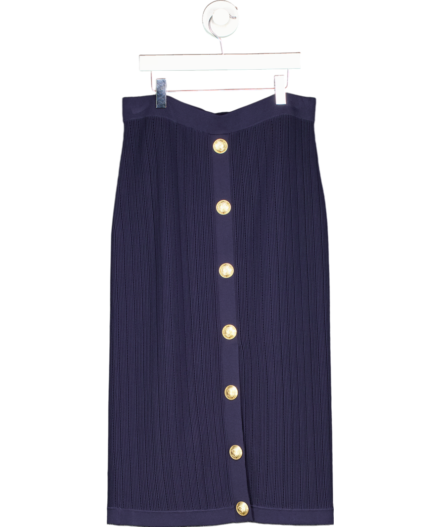 lagence Blue Melania Pointelle Knit Midi Skirt In Midnight/gold UK S