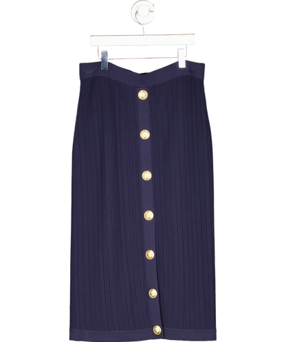 lagence Blue Melania Pointelle Knit Midi Skirt In Midnight/gold UK S