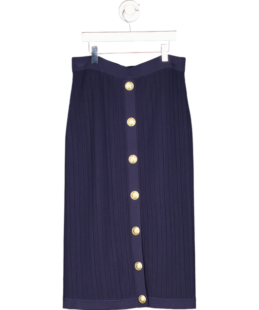 lagence Blue Melania Pointelle Knit Midi Skirt In Midnight/gold UK S